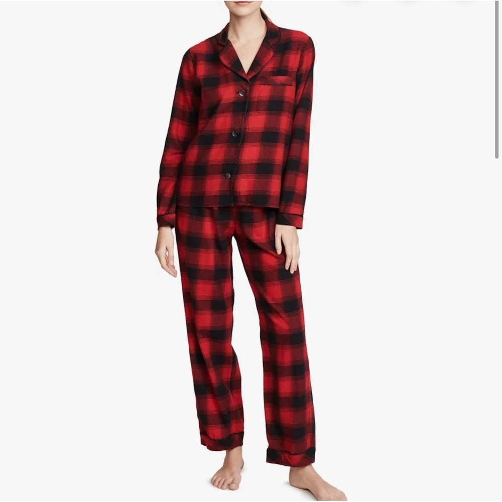 Madewell Pajama Set Women M Red Black Excellent Buffalo Plaid Flannel Cotton